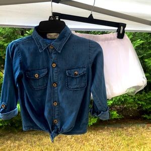 Denim button down with white tutu skirt youth 6